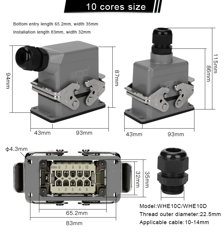 10 Pin Heavy Duty Cable Connectors Without Shell Male & Female Connectors