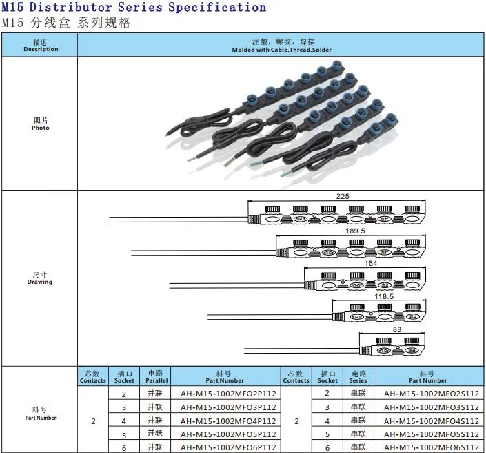 Nylon Material F Type Waterproof Cable Power Standard M15 Street Light Connector